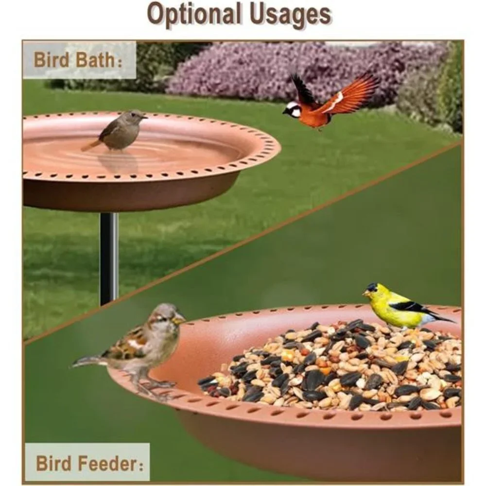 Upgraded 5-Prong Base Bird Bath with Metal Stake, Detachable Decoration Bowl Spa